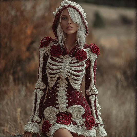 Halloween Skeleton And Crimson Rose Glitter Dress artswardrobe