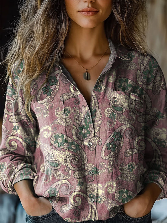 Women's Paisley Pattern Art Print Casual Long Sleeve Comfortable Cotto