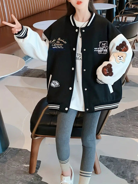 JO | College jacket with cuddly bear print