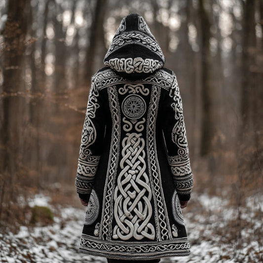 Women's Viking Style Celtic Knot Hooded Knitted Clothing artswardrobe