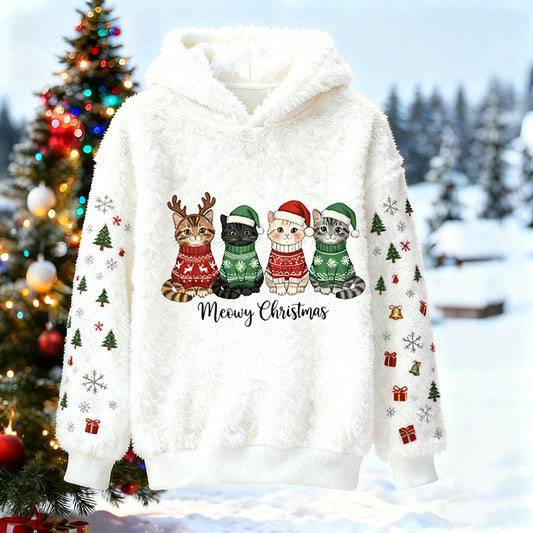 Comstylish Fun Cat Pattern Women's Flannel Hoodie