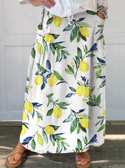 Elegant And Fresh Lemon Fruit Printed Women's Casual Cotton And Linen