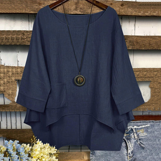 Women's Solid Color Linen Loose Irregular Shirt artswardrobe