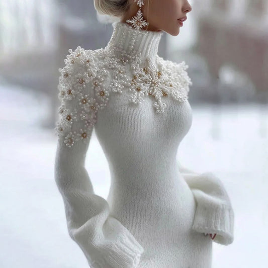 Comstylish Vintage Classy Snowflakes Art Cable Knit Sweater Dress