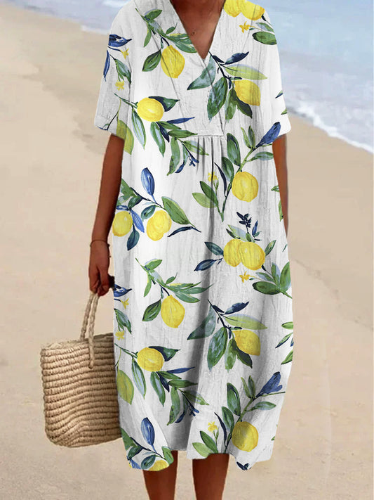 Simple And Fresh Lemon Printed Women's Casual Cotton And Linen