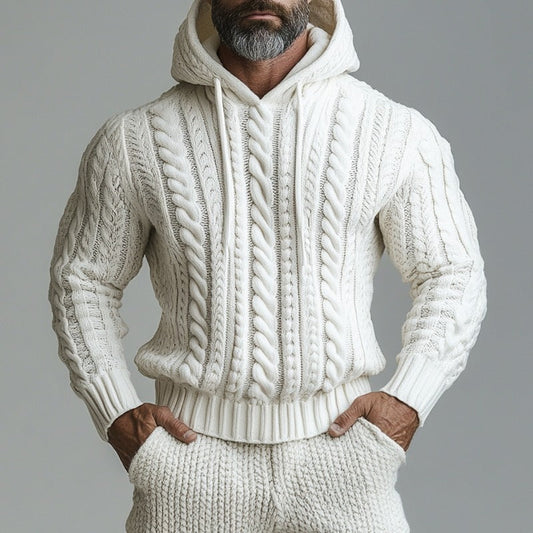 Men'S Vintage Jacquard Knit Chunky Hooded Sweater elevenforest