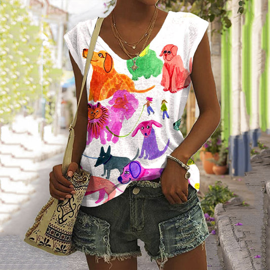 Comstylish Women's Cute  Dogs Animal Print Casual Tank Top