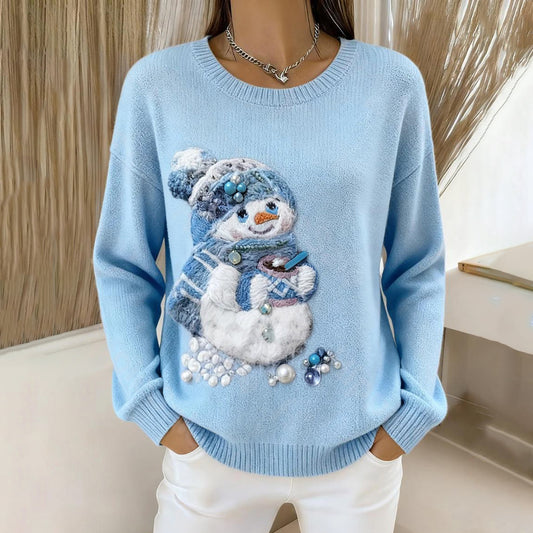 Women's Christmas Snowman Art Cozy Knit Pullover Sweater artswardrobe