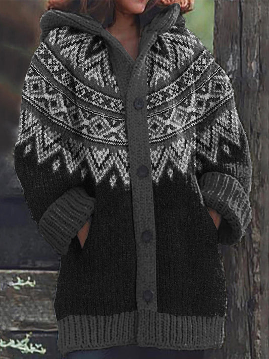 Women's Fairman Pattern Contrast Sweater Cardigan elevenforest