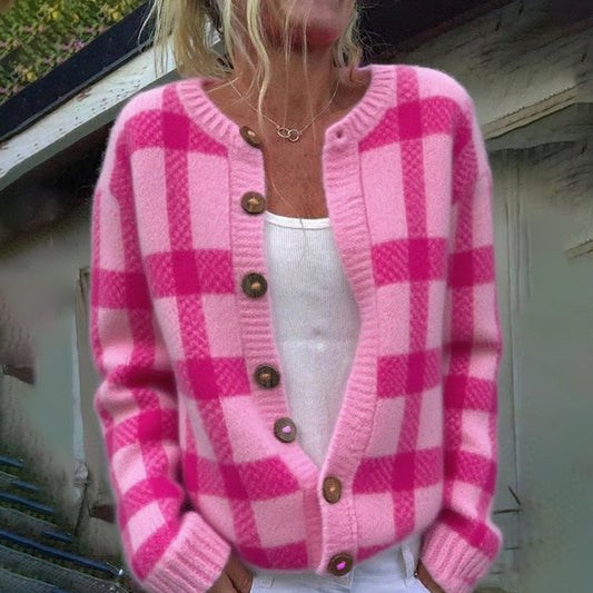 Women's Autumn And Winter Plaid Cardigan Sweater artswardrobe