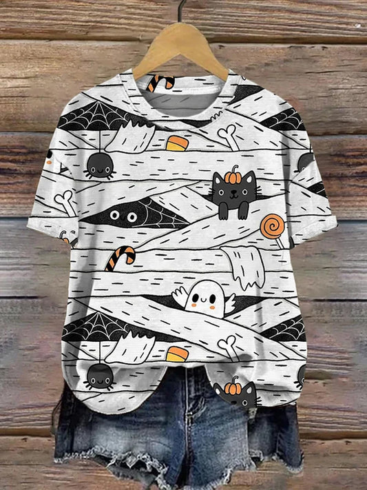 Comstylish Women's Halloween Mummy Print T-Shirt