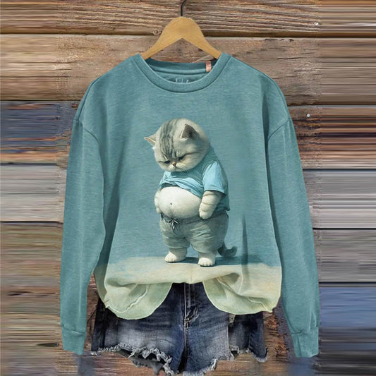 Comstylish Cute Puppy Funny Fat Cat Casual Print Sweatshirt