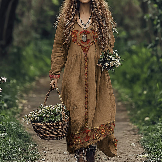 Vintage Celtic Viking Tree Of Life Linen Dress artswardrobe