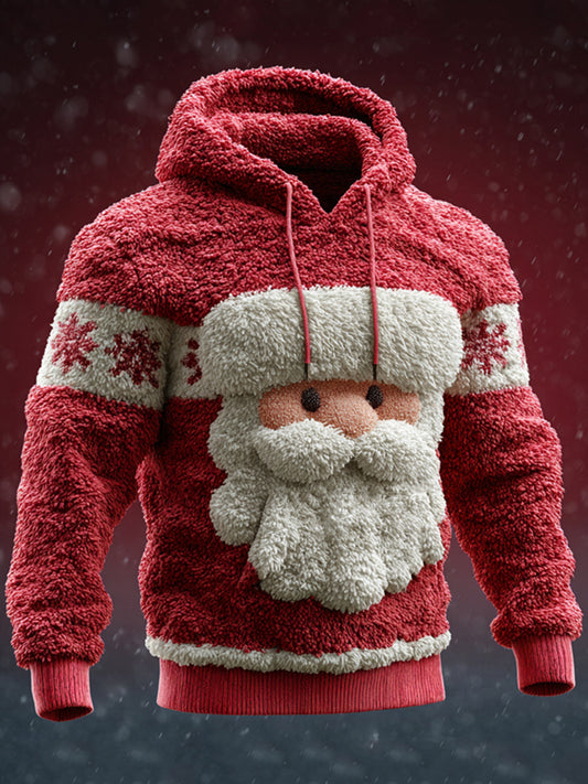 Comstylish Men's Christmas Santa Claus Snowflakes Cozy Plush Hoodie