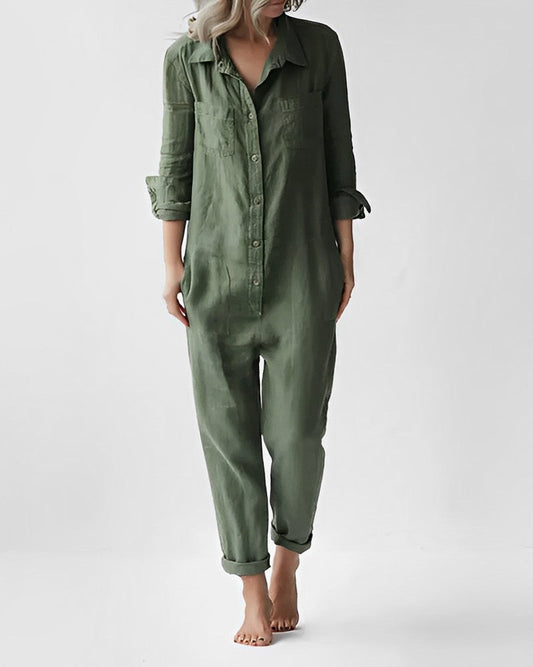 KS | Long-sleeved jumpsuit with buttons and pockets