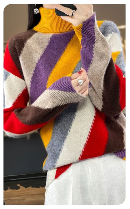 JO | Contrast color turtleneck sweater 2024