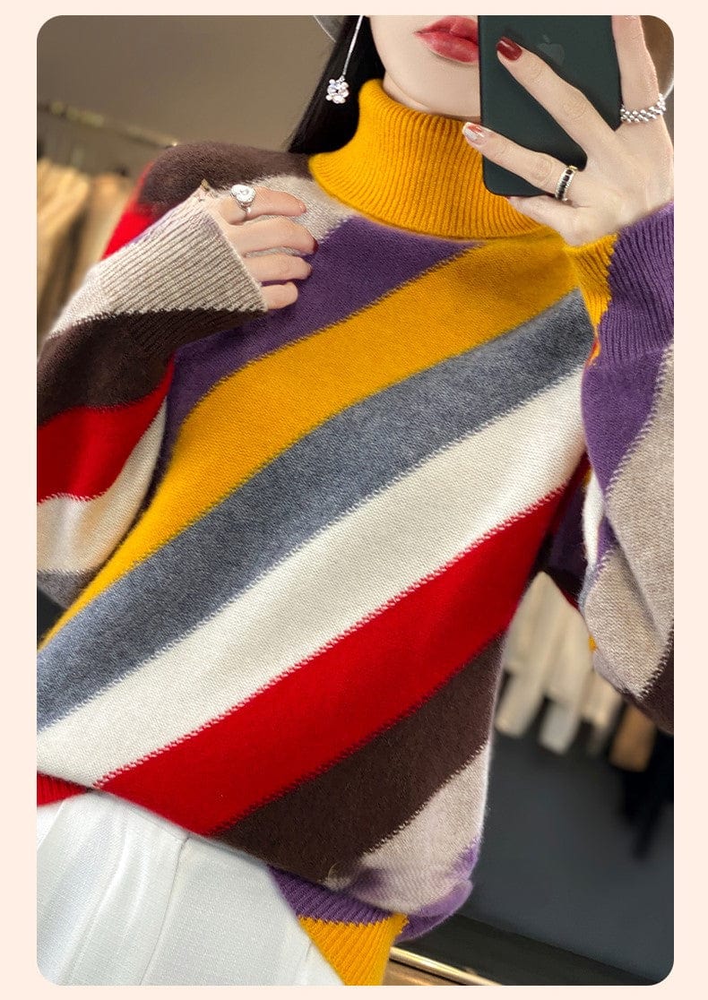 JO | Contrast color turtleneck sweater 2024
