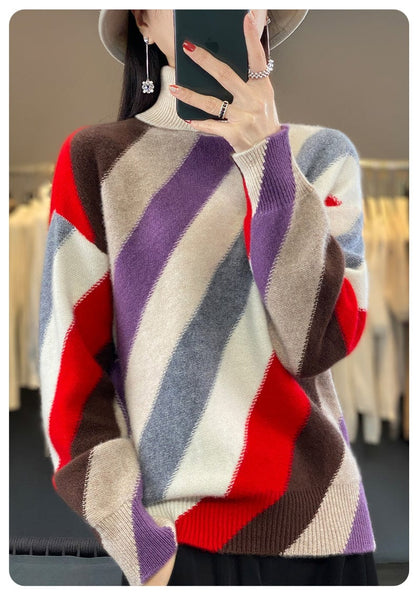 JO | Contrast color turtleneck sweater 2024