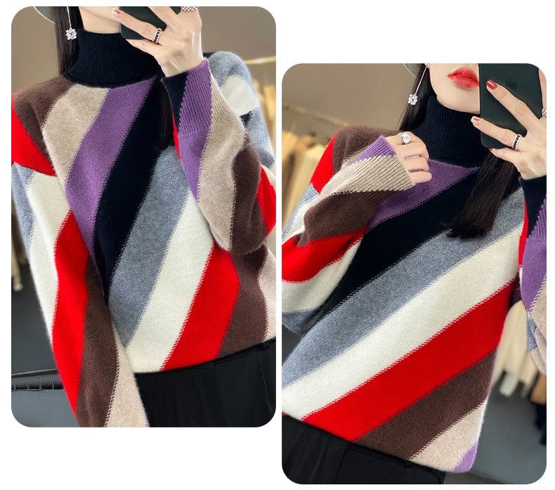 JO | Contrast color turtleneck sweater 2024