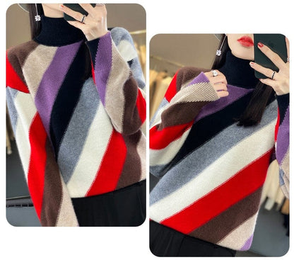 JO | Contrast color turtleneck sweater 2024