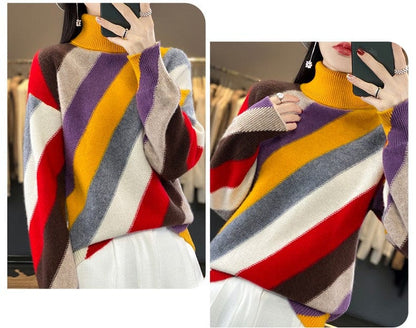 JO | Contrast color turtleneck sweater 2024