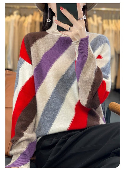 JO | Contrast color turtleneck sweater 2024