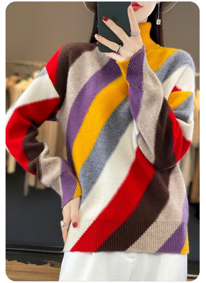 JO | Contrast color turtleneck sweater 2024