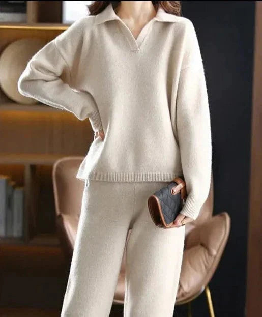JO | 2 Piece Set Ladies Oversized Tracksuit Polo Collar Sweater and Pants