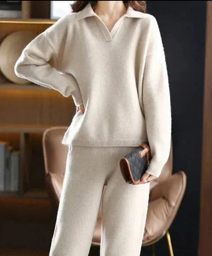 JO | 2 Piece Set Ladies Oversized Tracksuit Polo Collar Sweater and Pants