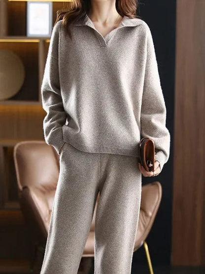 JO | 2 Piece Set Ladies Oversized Tracksuit Polo Collar Sweater and Pants