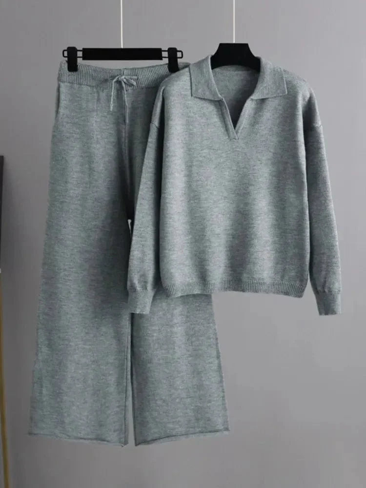 JO | 2 Piece Set Ladies Oversized Tracksuit Polo Collar Sweater and Pants