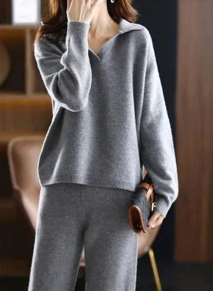 JO | 2 Piece Set Ladies Oversized Tracksuit Polo Collar Sweater and Pants
