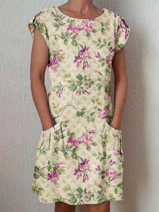 Women's Vintage Floral Dress with Pockets