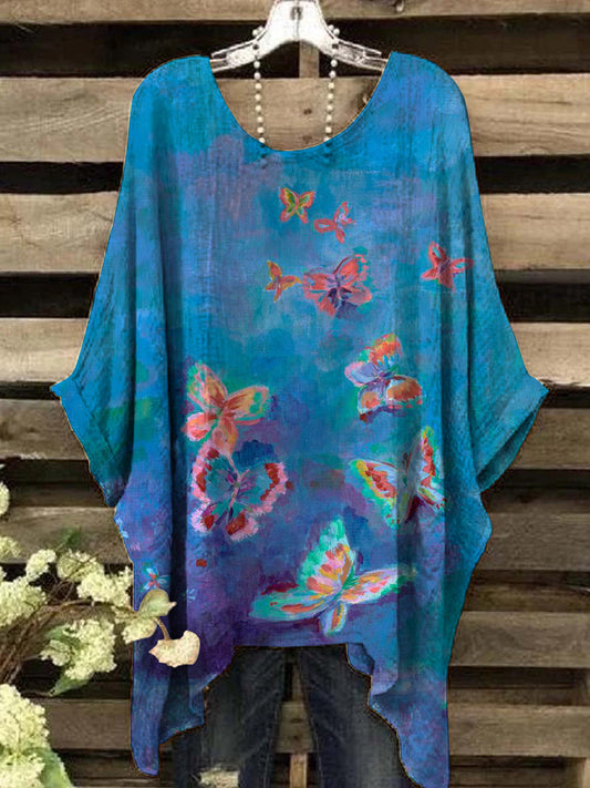 Women's Oil Painting Butterfly Abstract Print Design Top