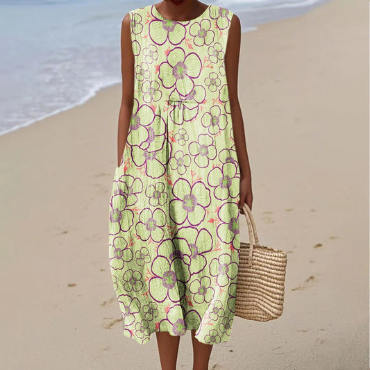 Women's Vintage Floral Art Print Sleeveless Casual Dress artswardrobe