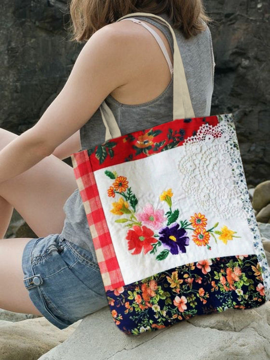 Vintage Boho Floral Art Canvas Bag artswardrobe
