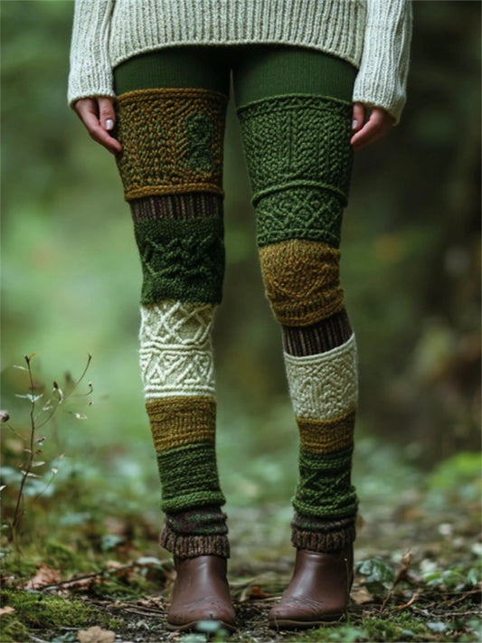 Forest Mystical Chunky Patchwork Cozy Knit Leggings elevenforest