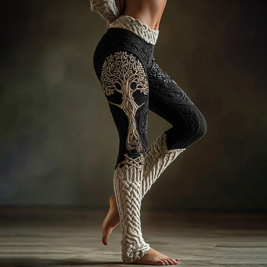 Vintage Viking Tree Of Life Celtic Knot Art Knit Cozy Leggings artswardrobe