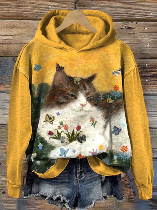 Cute Cat Oil Painting Art Print Hoodie artswardrobe