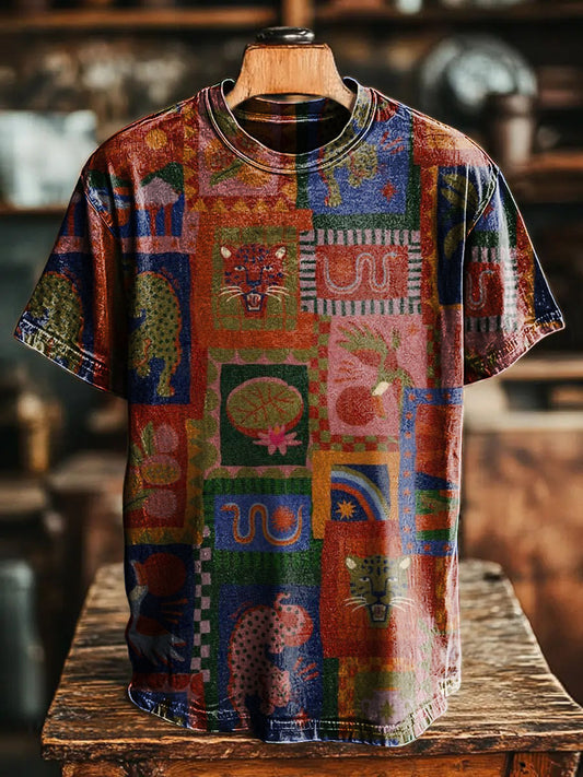 Retro Abstract Contrasting colors Leopard Vintage Art Print Casual T-s
