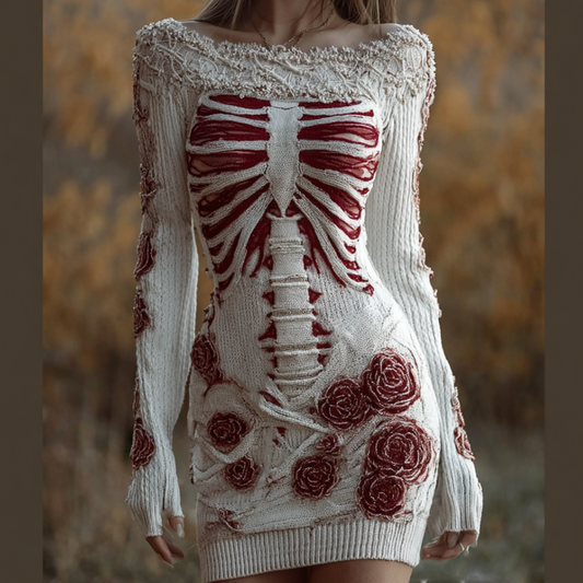 Comstylish Ladies' Halloween Line Art Dark Style Knit Sweater Dress