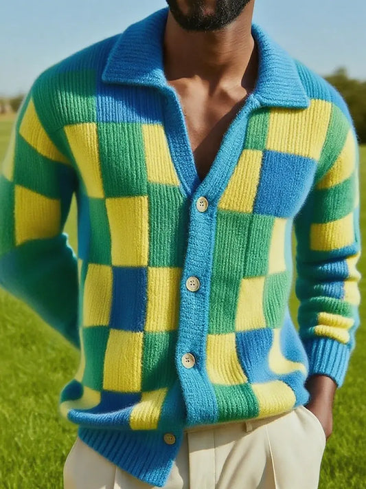 Retro Art Print Knitted Collar Cardigan Sweater