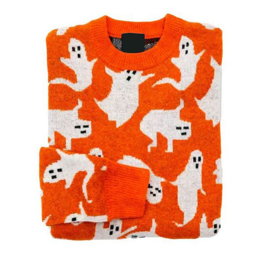 Retro Fall Ghost Halloween Printed Women's Sweater artswardrobe