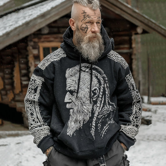 Men's Vintage Viking Warrior Ivar The Boneless Art Pattern Casual Hoodie elevenforest