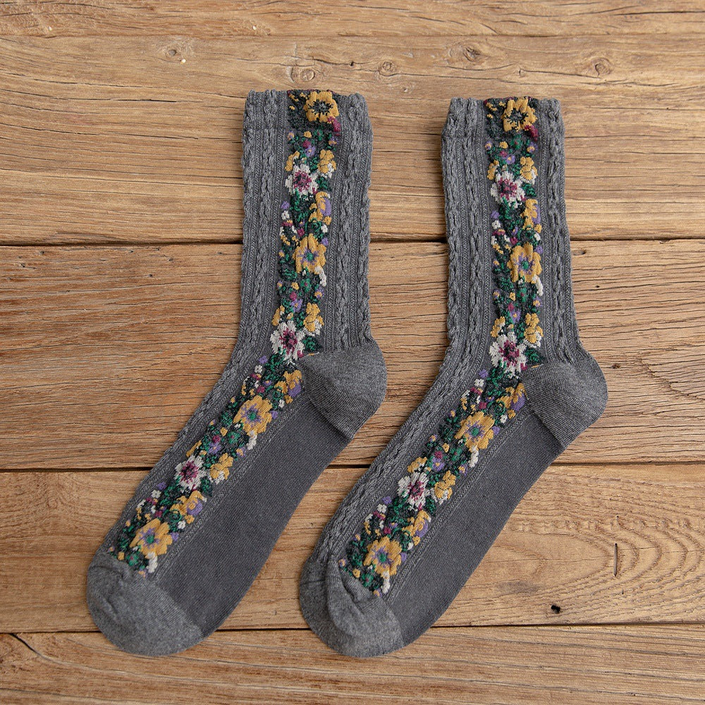 Vintage Ethnic Flowers Medium Tube Socks elevenforest