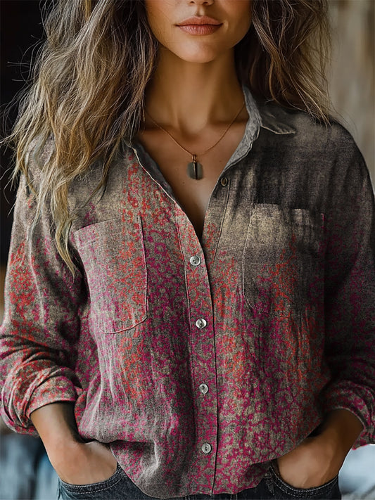 Women's Retro Ethnic Pattern Print Casual Long Sleeve Comfortable Cott