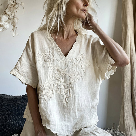 Vintage Floral Art Cotton Linen Comfy Shirt artswardrobe