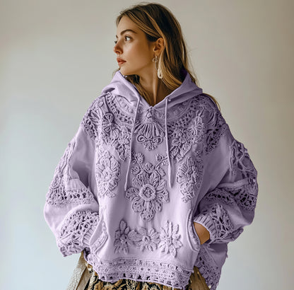 Comstylish Women's Floral Embroidery Art Casual Cozy Hoodie