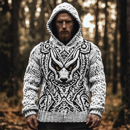 Men's Viking Wolf Celtic Cozy Chunky Hooded Sweater artswardrobe