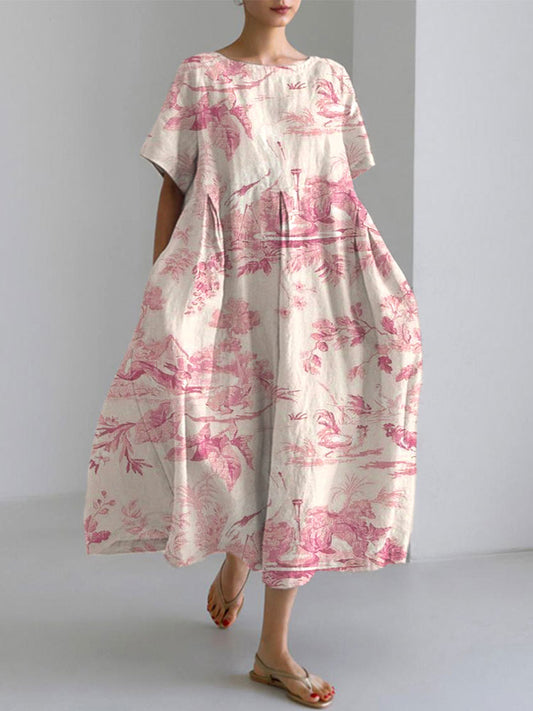 Women's Casual Pink Awareness Plants And Animals Printed Dress